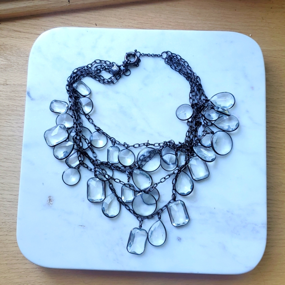 JCREW CLEAR LUCITE GUNMETAL BIB NECKLACE Bin 18